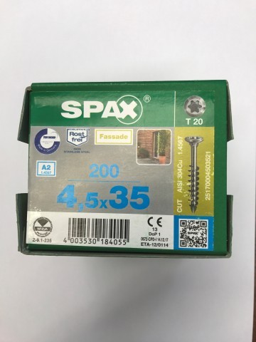 Spax Stainless 4.5 x 35mm x 200 box facade screw